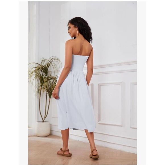 NEW White Cream Strapless Drop-Waist Swing Dress S - Picture 6 of 6